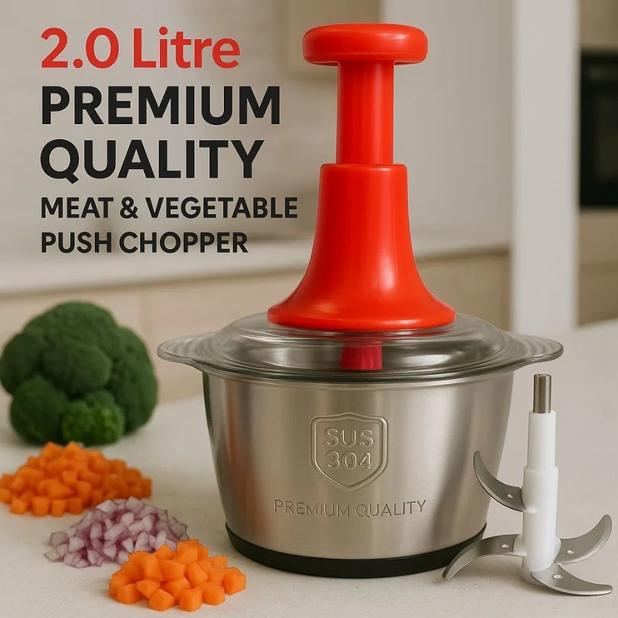 2L Manual Food Chopper | Stainless Steel Bowl & 4 Sharp Blades