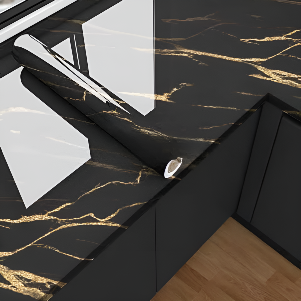 Black & Gold | Marble Sheet Sticker 60x200cm | Waterproof Self-Adhesive PVC Wallpaper for Furniture Walls